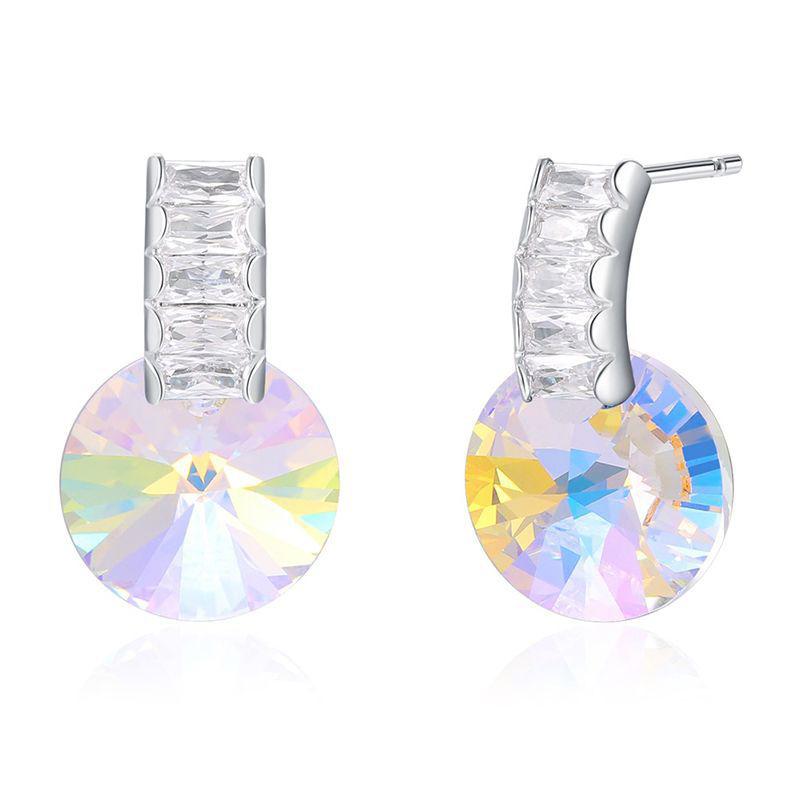 Swarovski Taşlı  Beyaz Yuvarlak Küpe (Altın Kaplama) - E0763B